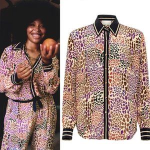 NWT Carolina K Carmen Collared Shirt Multicolor Leopard Purple Blouse Top